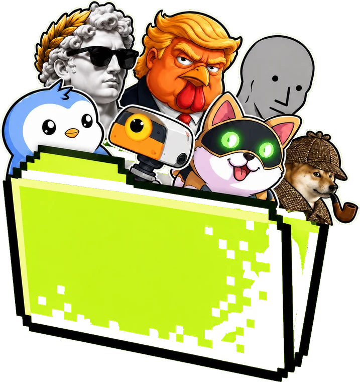 A green folder stuffed with meme stickers